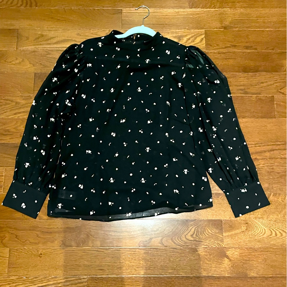 Ann Taylor - Black bodice lined Blouse with sheer puff sleeves